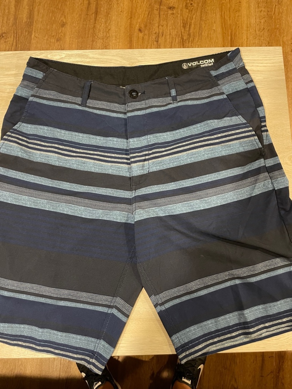 Volcom Navy and Light Blue Horizontal Stripe Board Shorts
